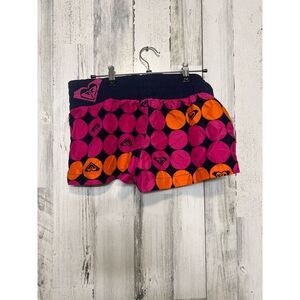 Roxy Women’s Athletic Shorts Medium Pink Orange Polka Dot Elastic Waist Swim Sur
